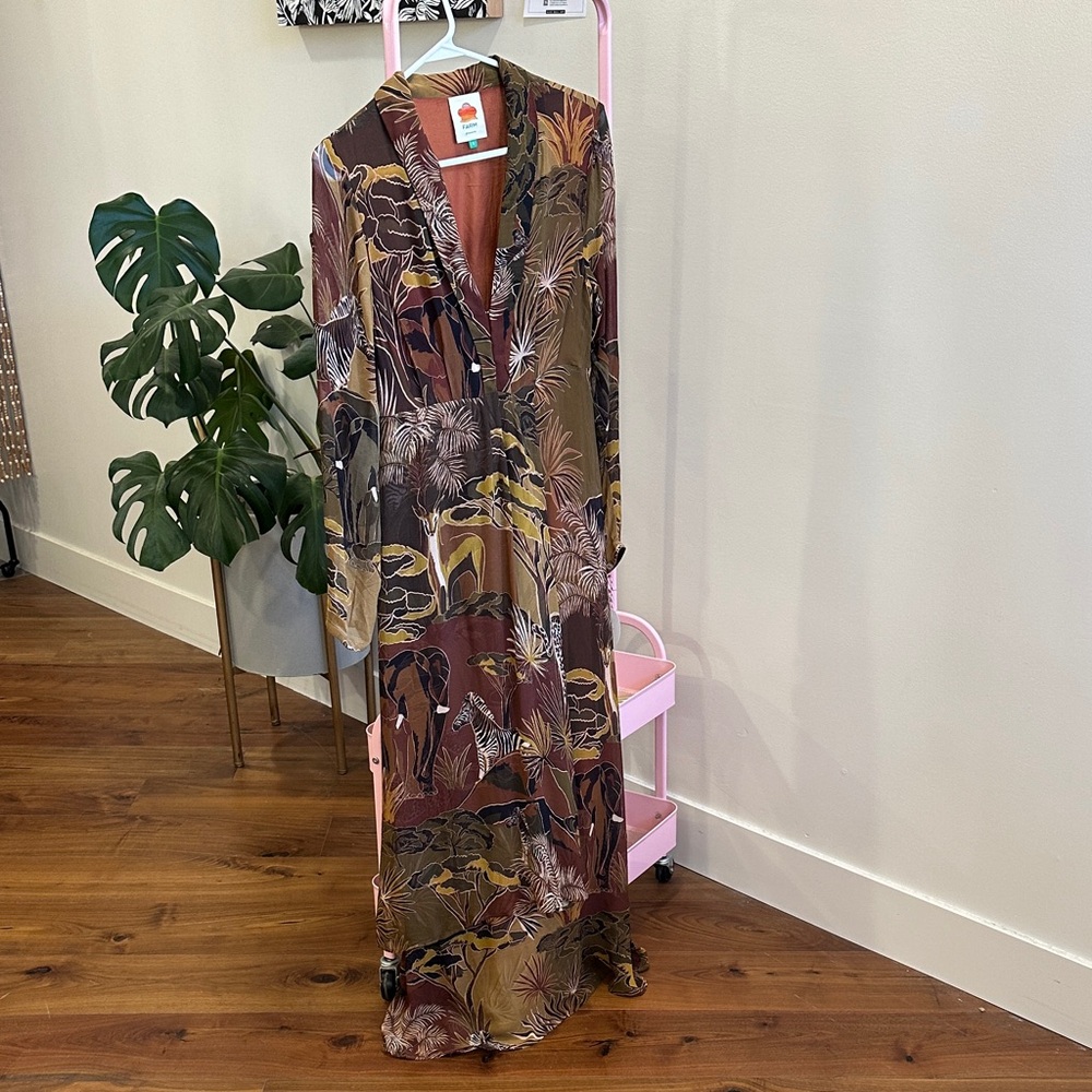 Farm Rio Tropical Print Maxi Dress in Brown & Olive